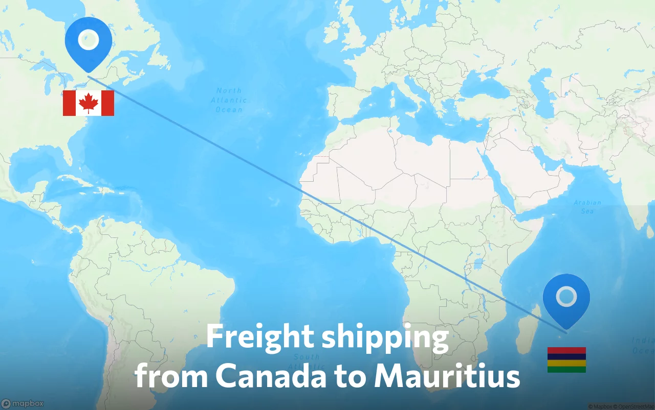 Shipping route from Canada to Mauritius