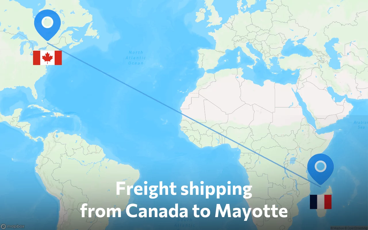 Shipping route from Canada to Mayotte