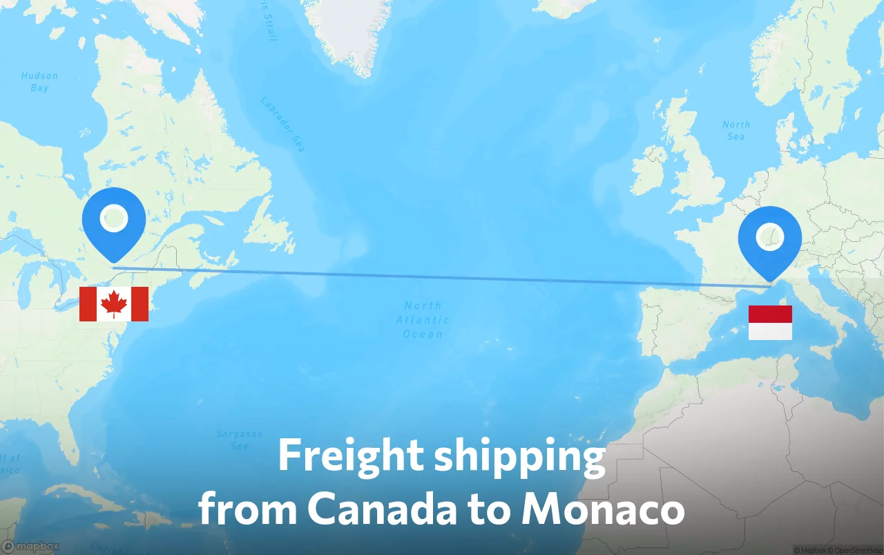 Shipping route from Canada to Monaco