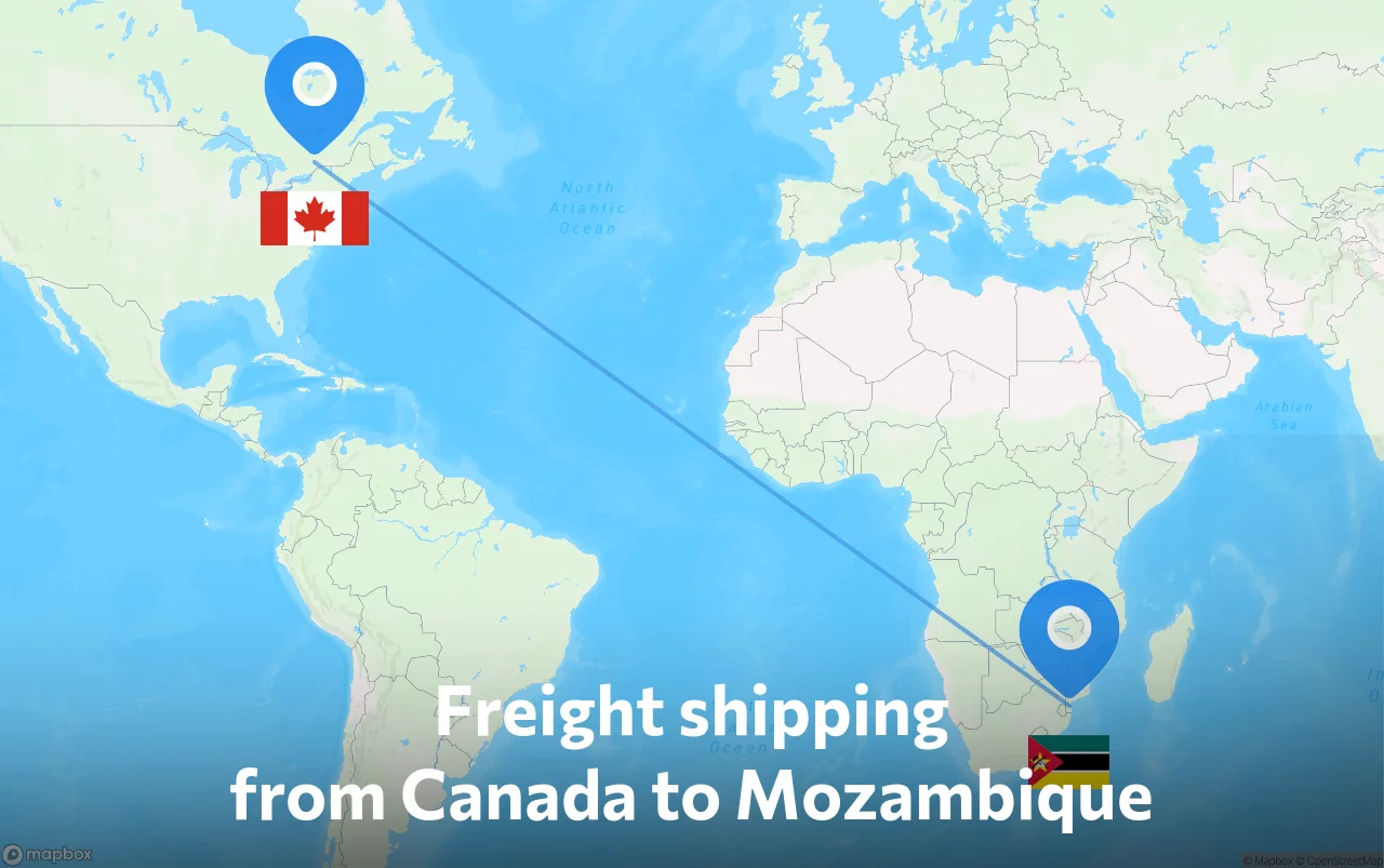 Shipping route from Canada to Mozambique