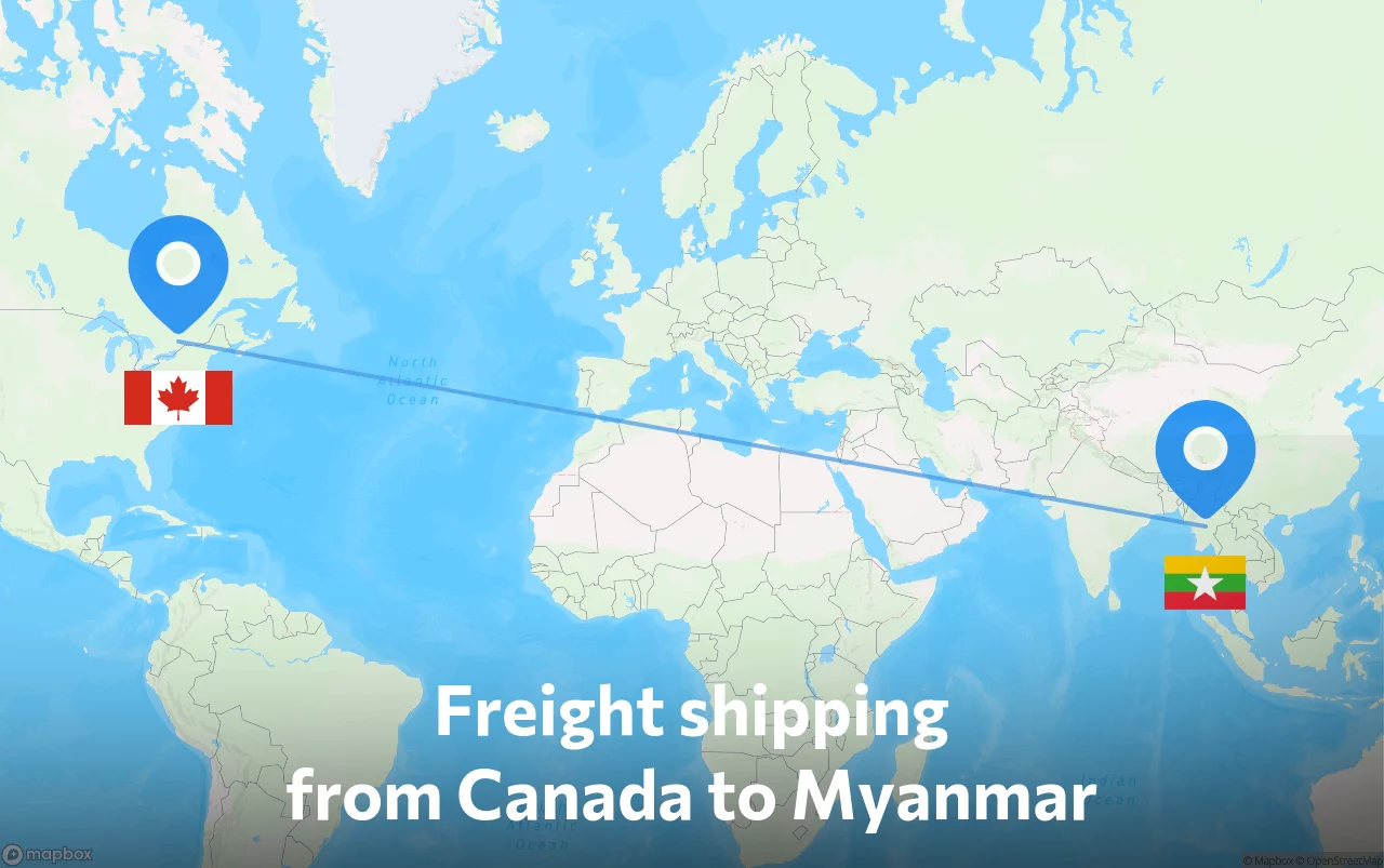 Shipping route from Canada to Myanmar