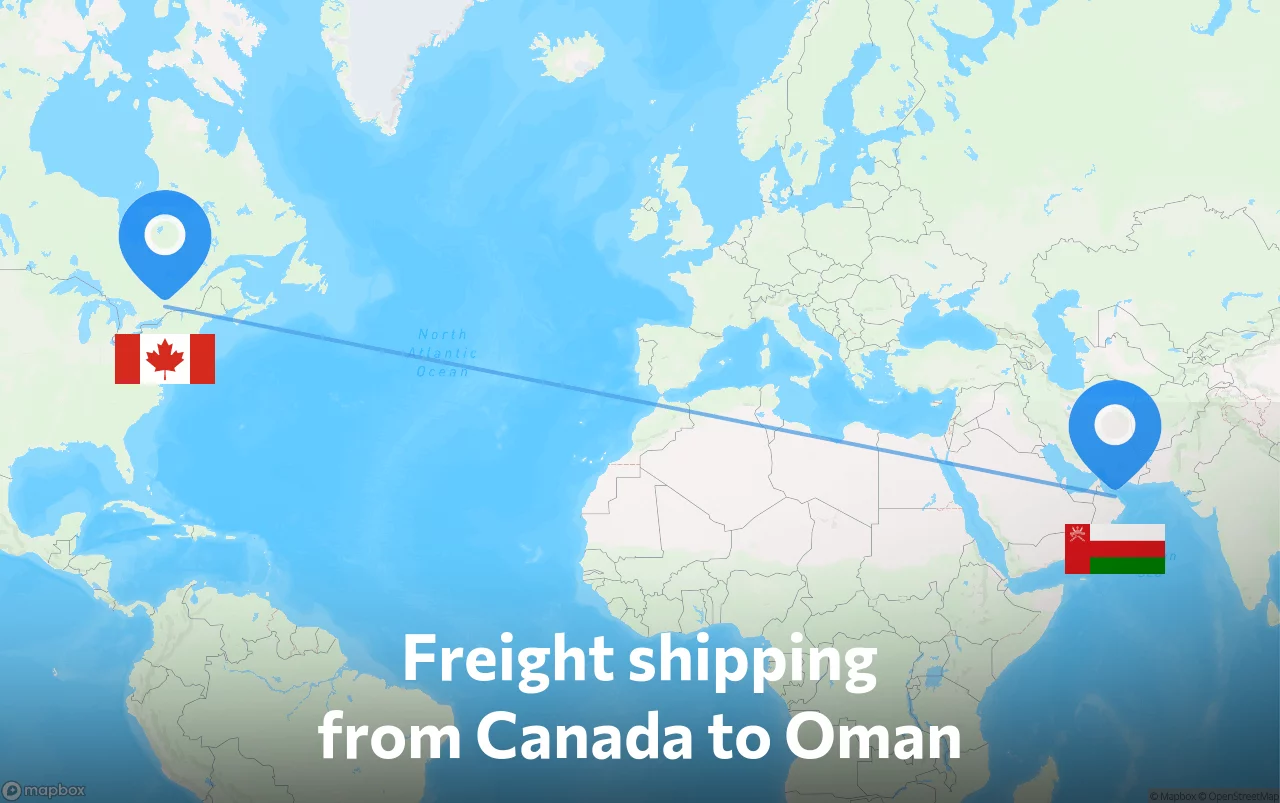 Shipping route from Canada to Oman