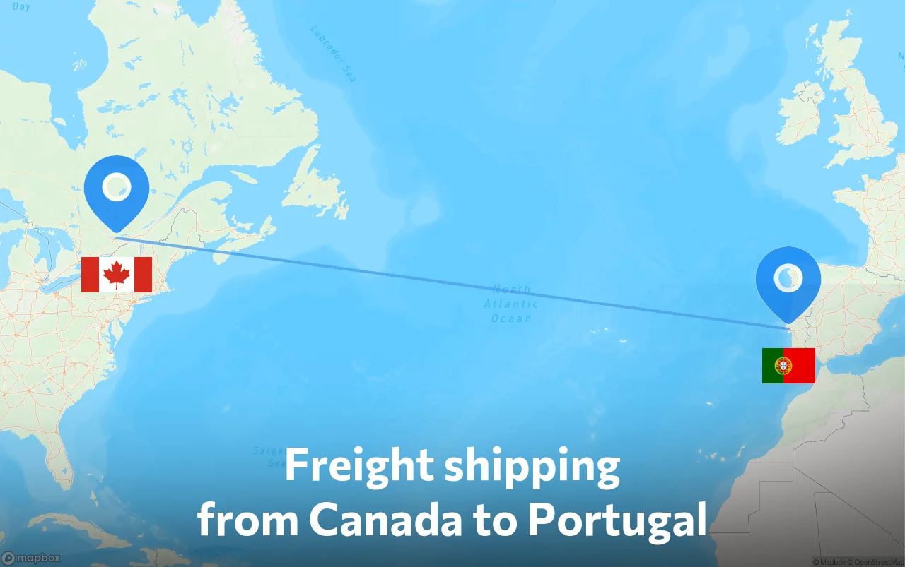 Shipping route from Canada to Portugal
