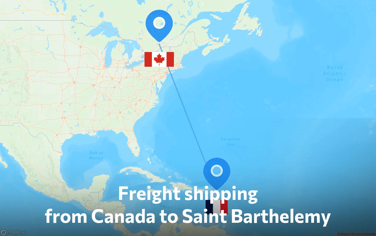 Shipping route from Canada to Saint Barthelemy
