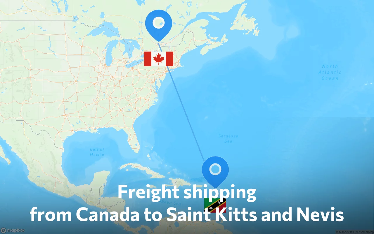 Shipping route from Canada to Saint Kitts and Nevis