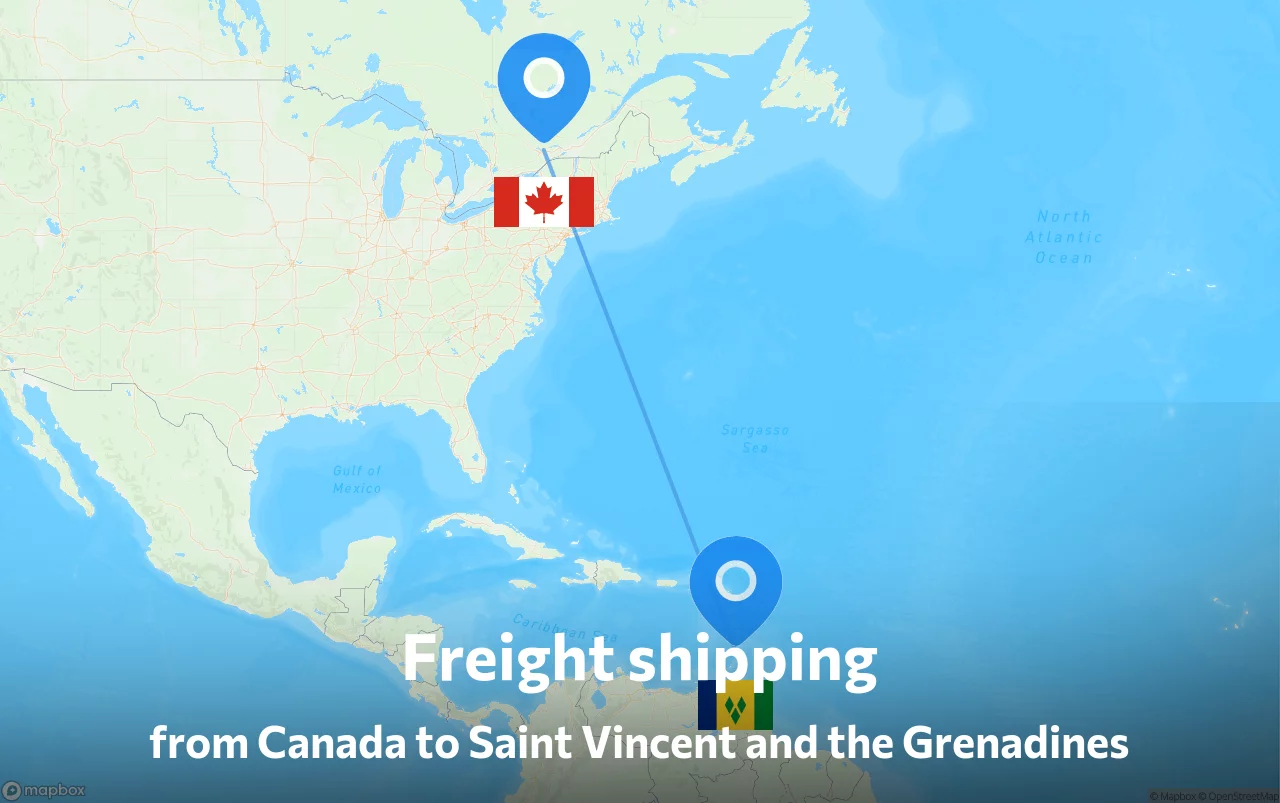 Shipping route from Canada to Saint Vincent and the Grenadines