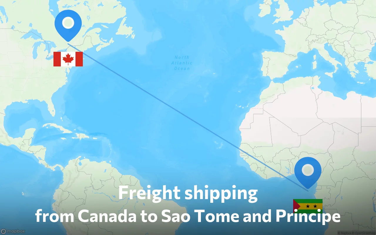 Shipping route from Canada to Sao Tome and Principe