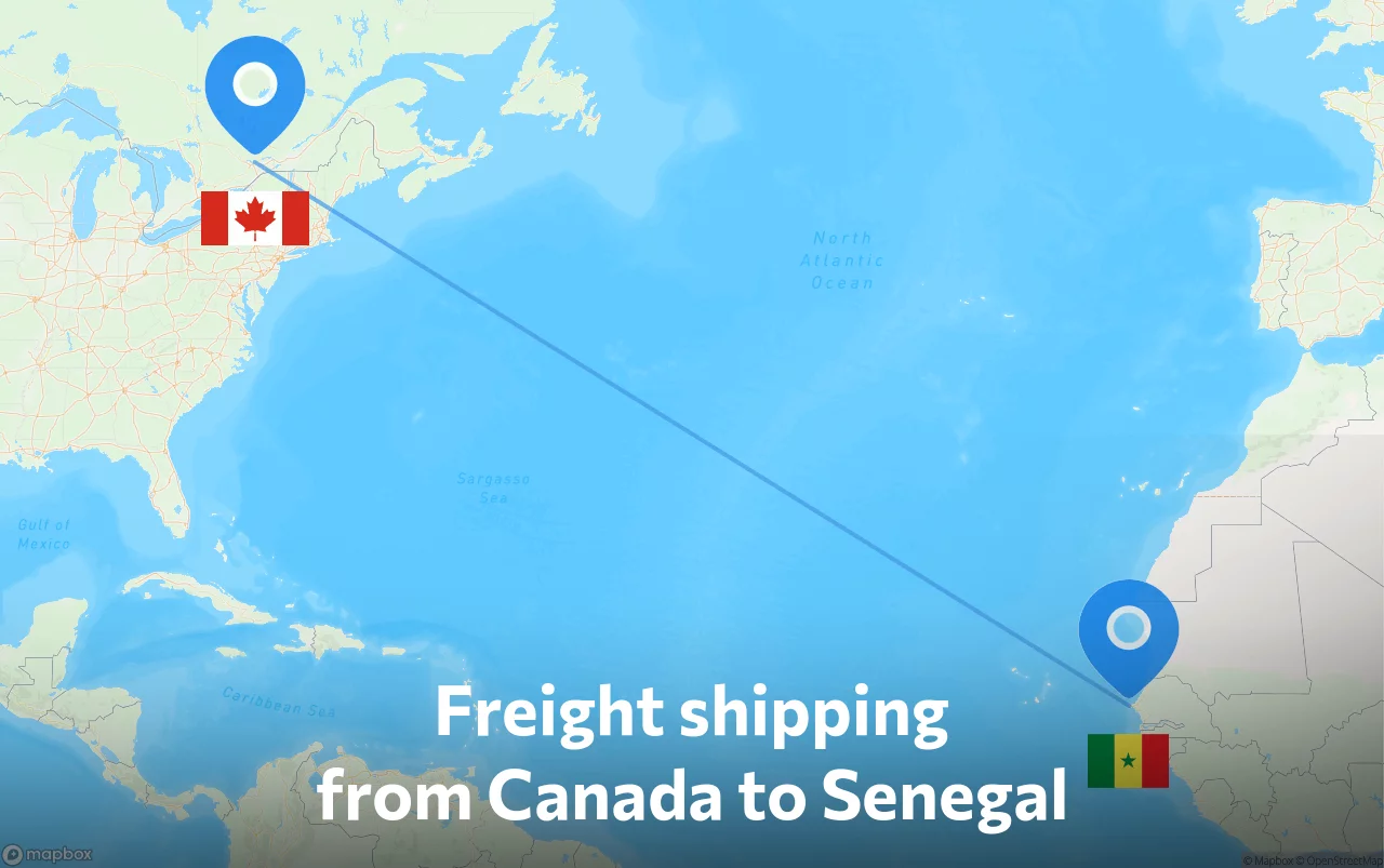 Shipping route from Canada to Senegal