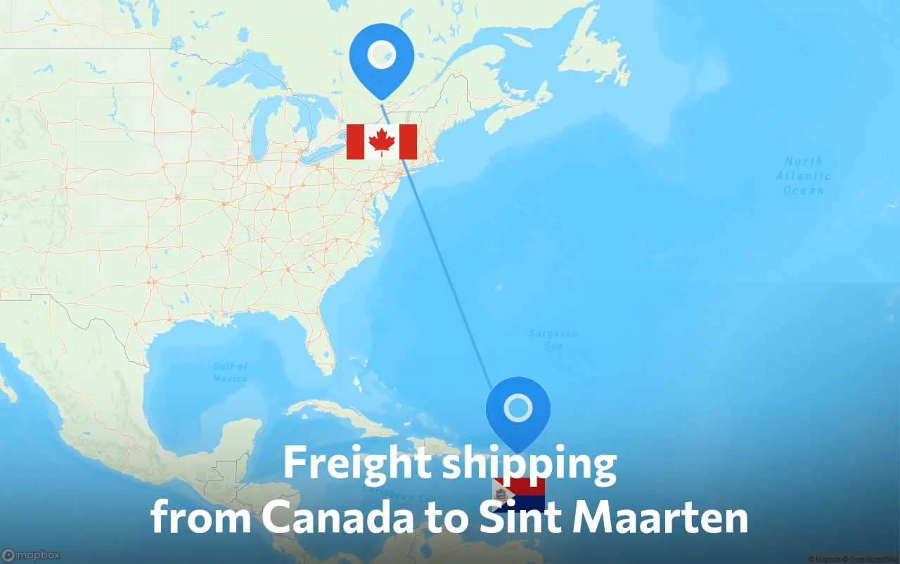 Shipping route from Canada to Sint Maarten
