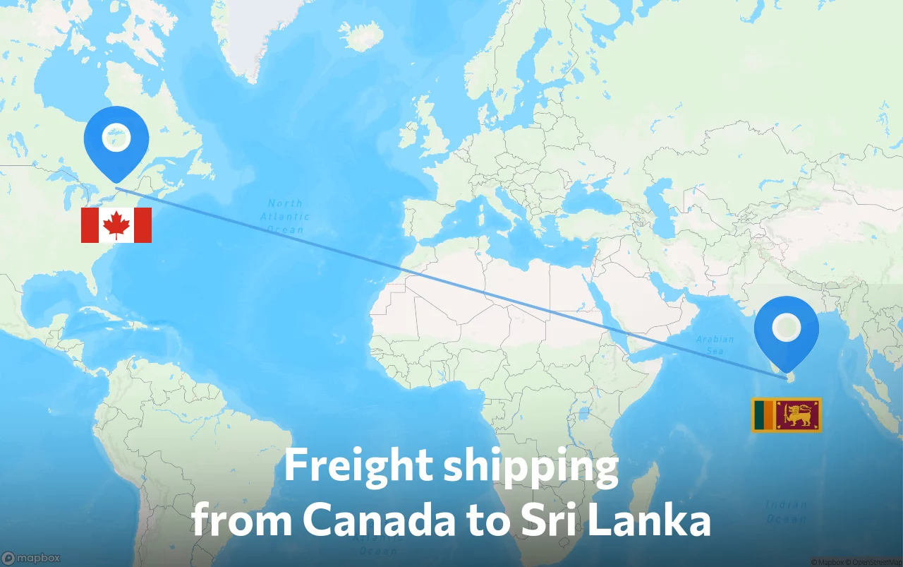 Shipping route from Canada to Sri Lanka