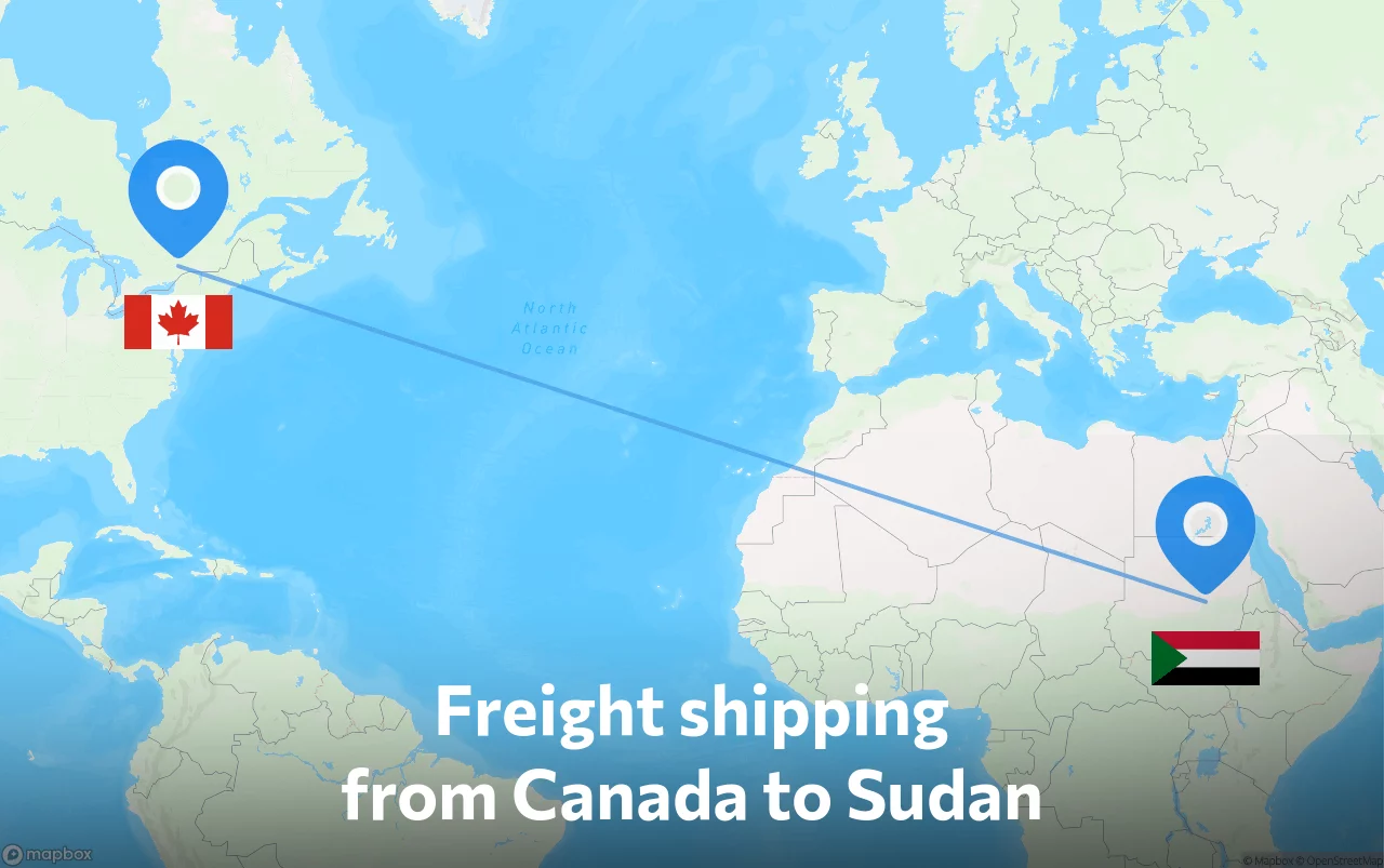Shipping route from Canada to Sudan