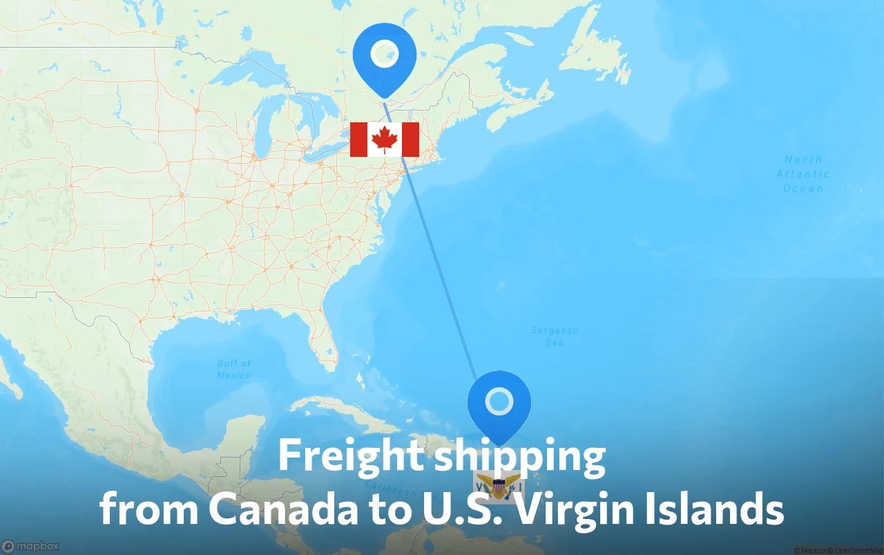 Shipping route from Canada to U.S. Virgin Islands
