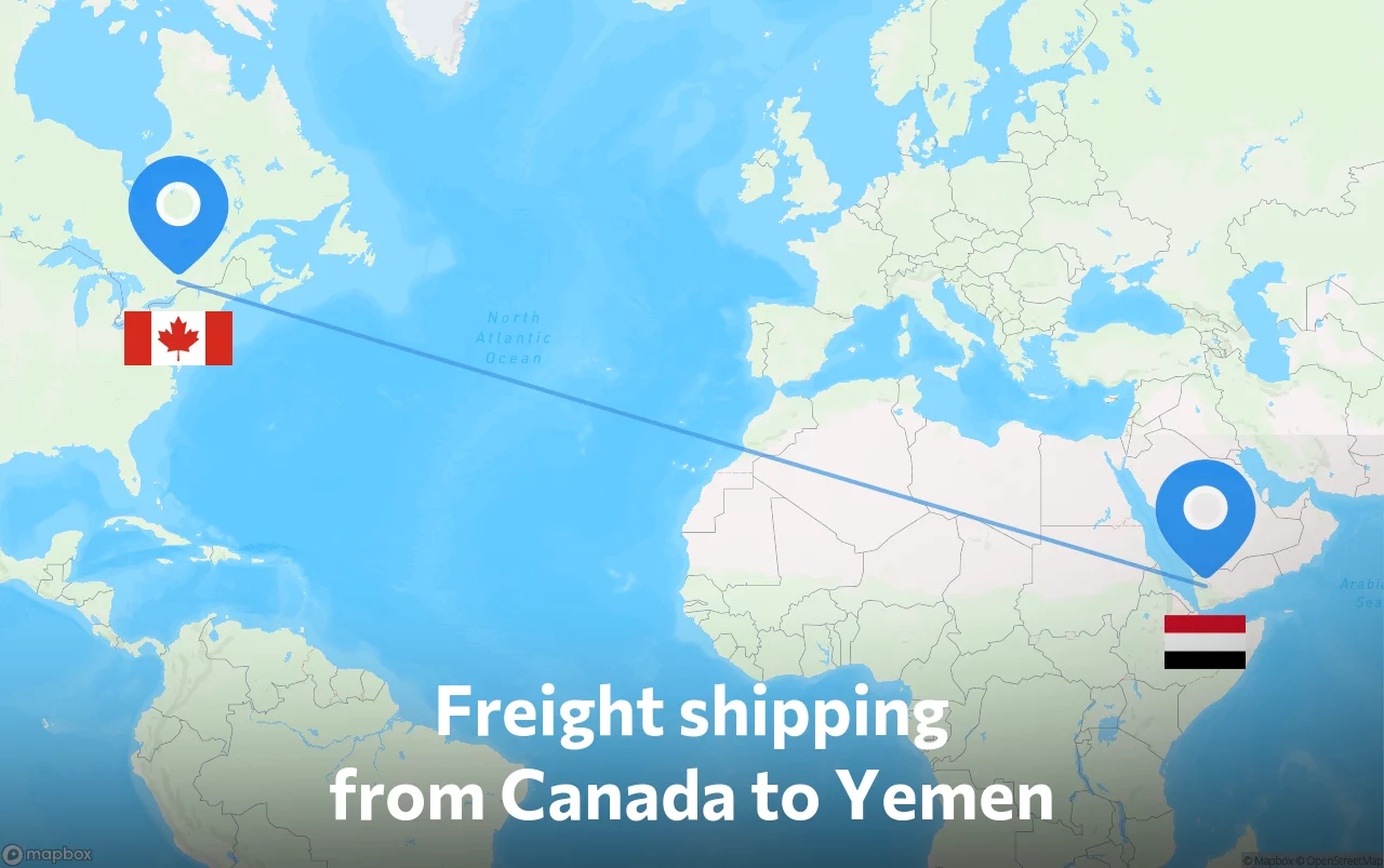 Shipping route from Canada to Yemen