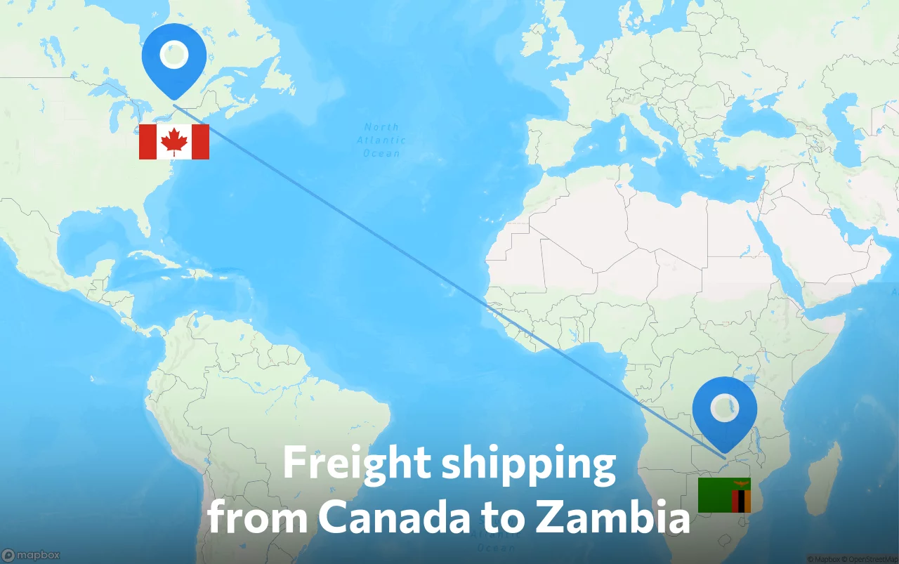 Shipping route from Canada to Zambia