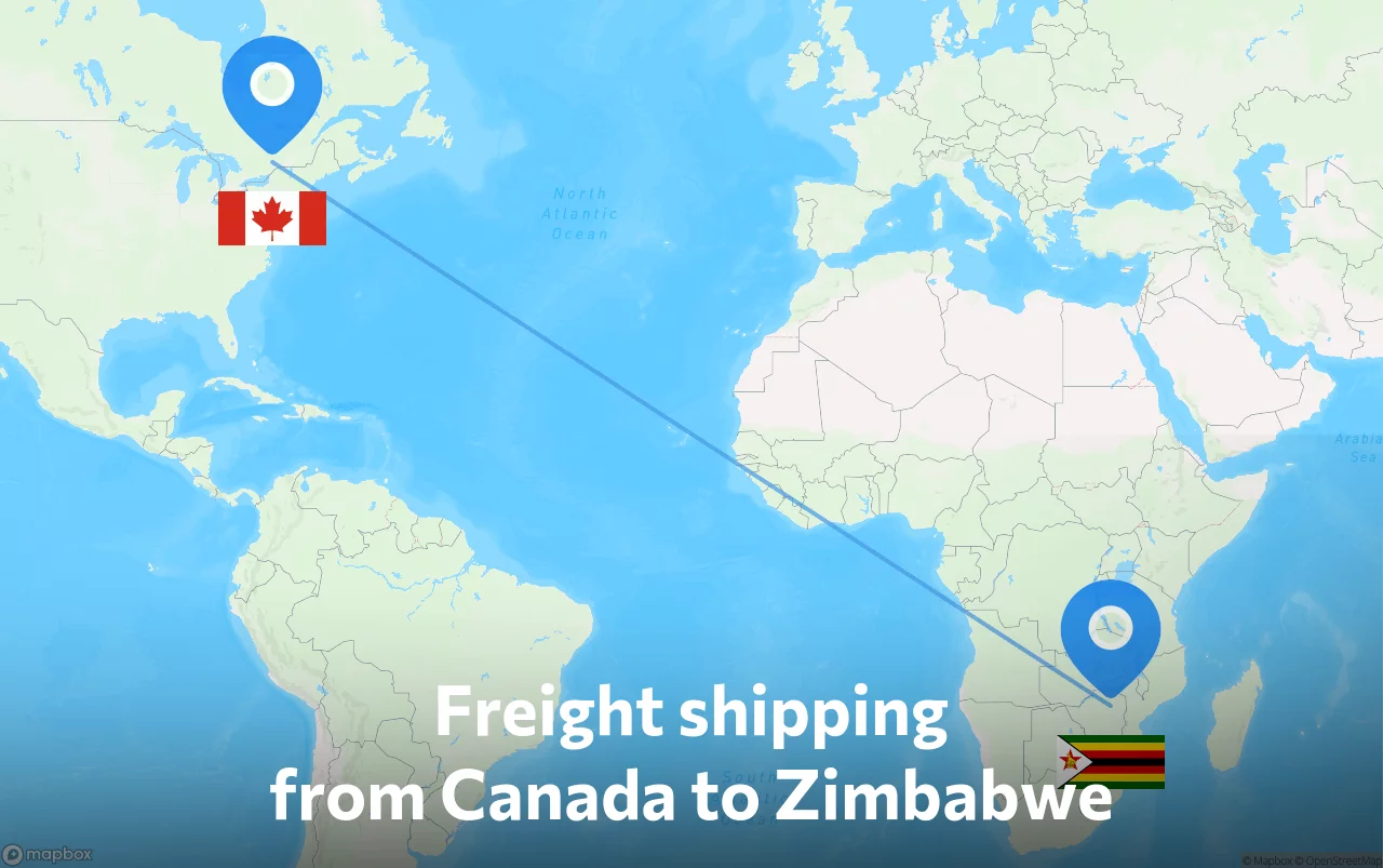 Shipping route from Canada to Zimbabwe