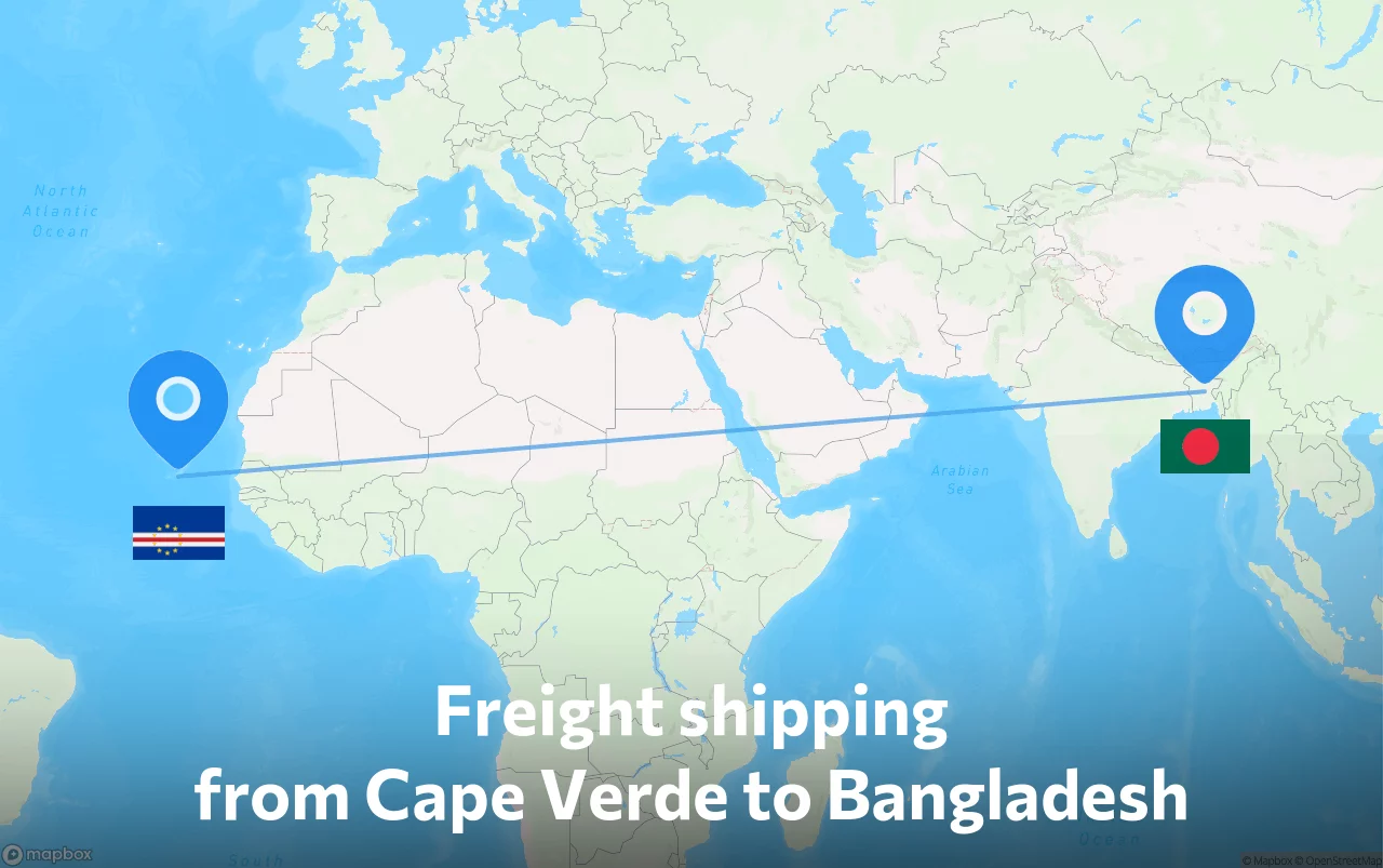 Shipping route from Cape Verde to Bangladesh