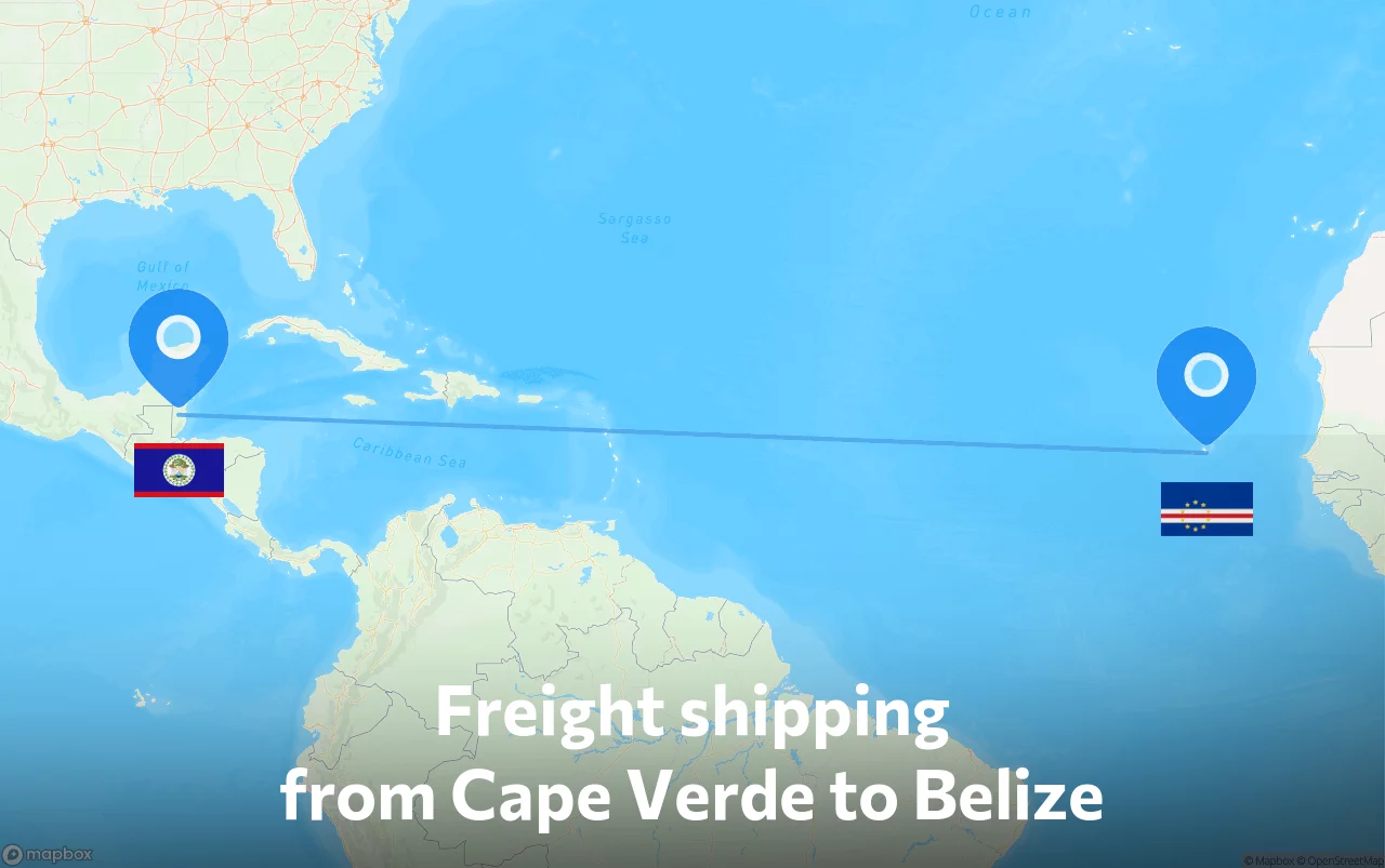 Shipping route from Cape Verde to Belize