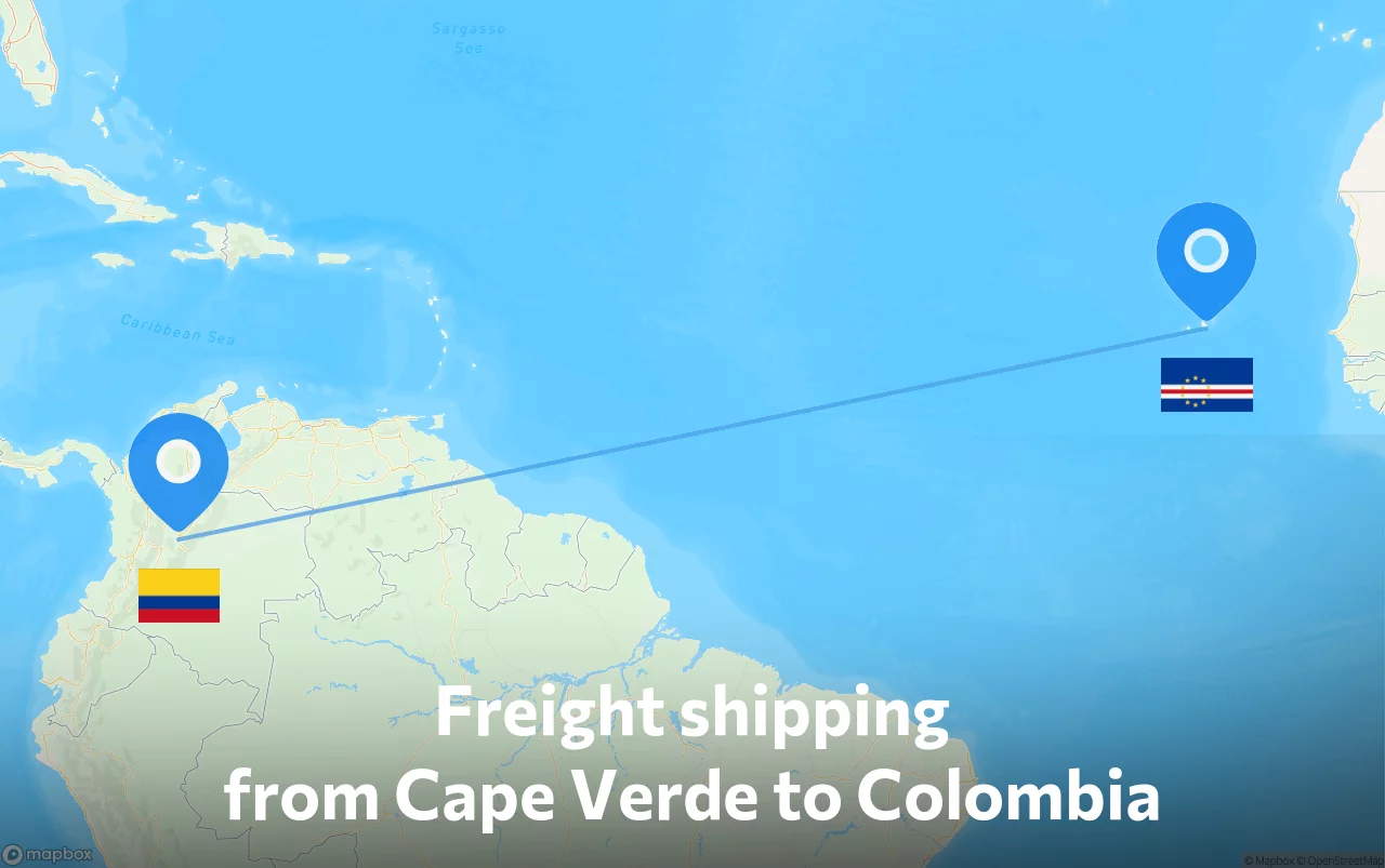 Shipping route from Cape Verde to Colombia