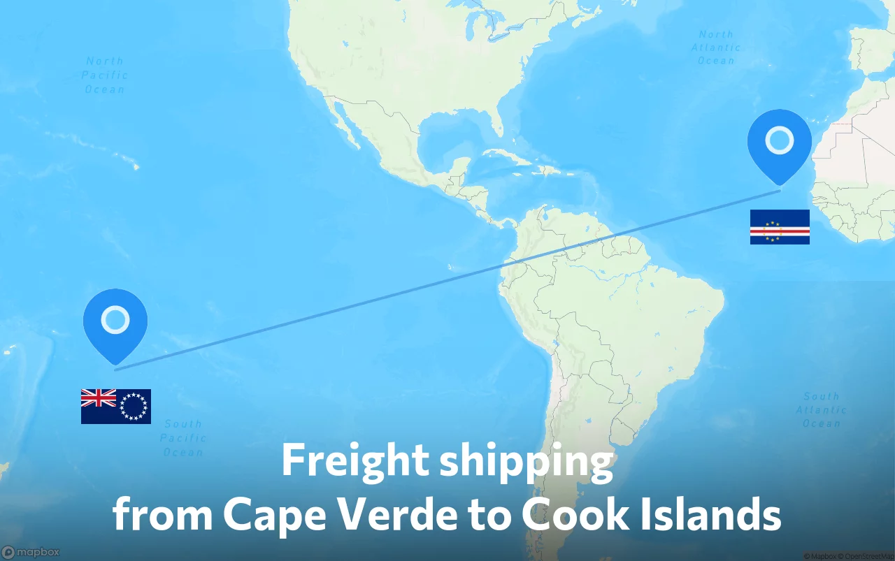 Shipping route from Cape Verde to Cook Islands