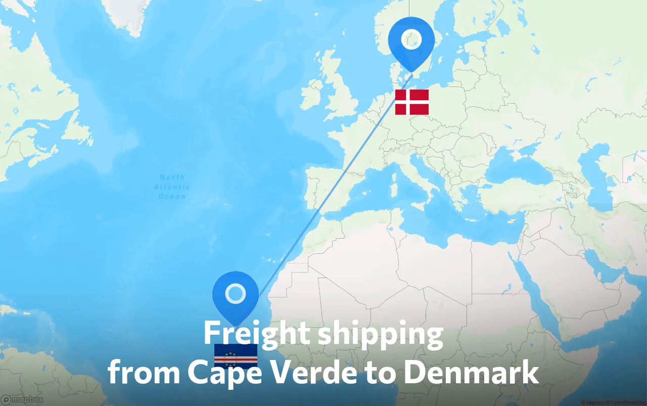 Shipping route from Cape Verde to Denmark