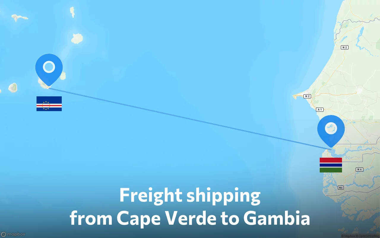 Shipping route from Cape Verde to Gambia
