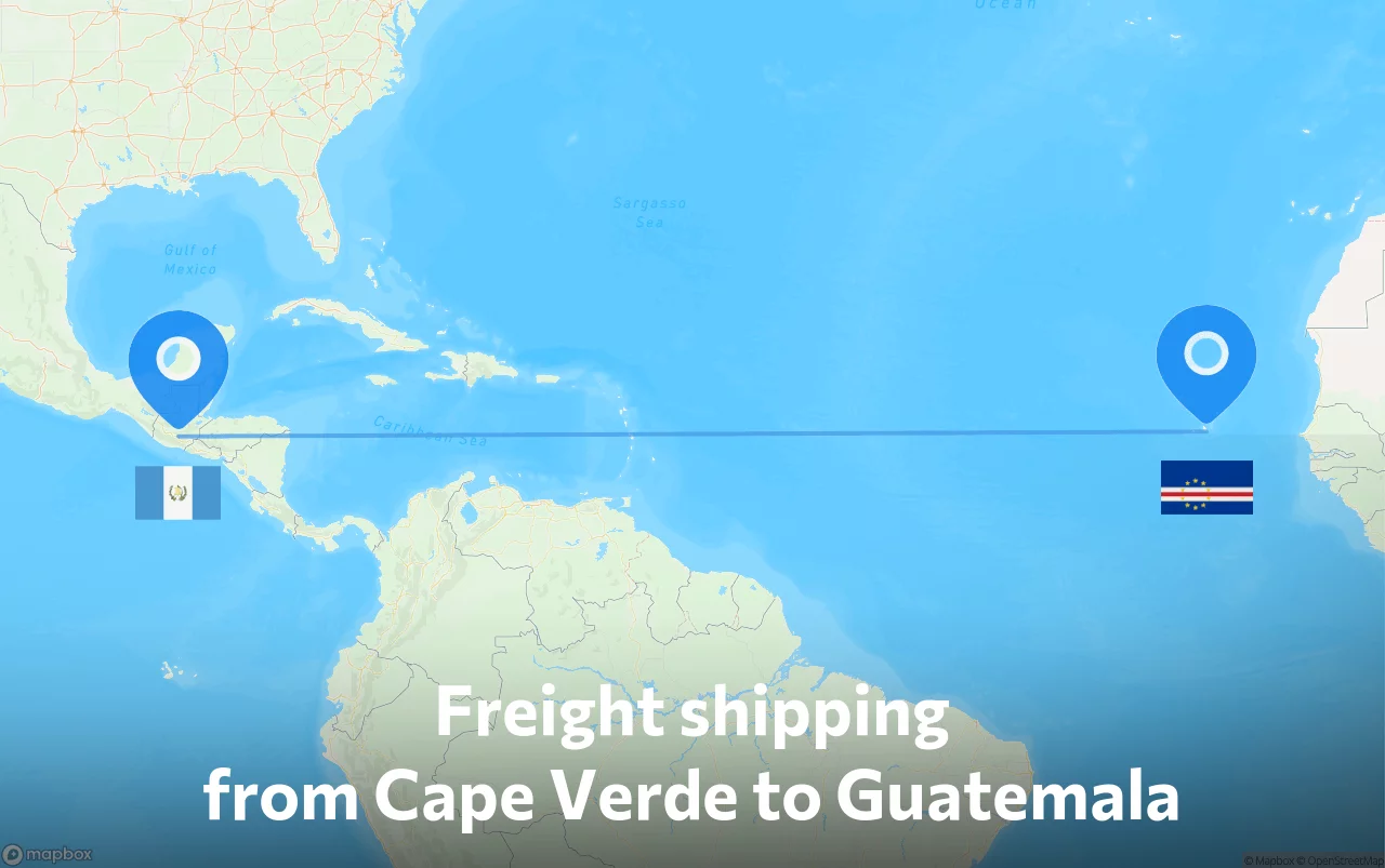 Shipping route from Cape Verde to Guatemala