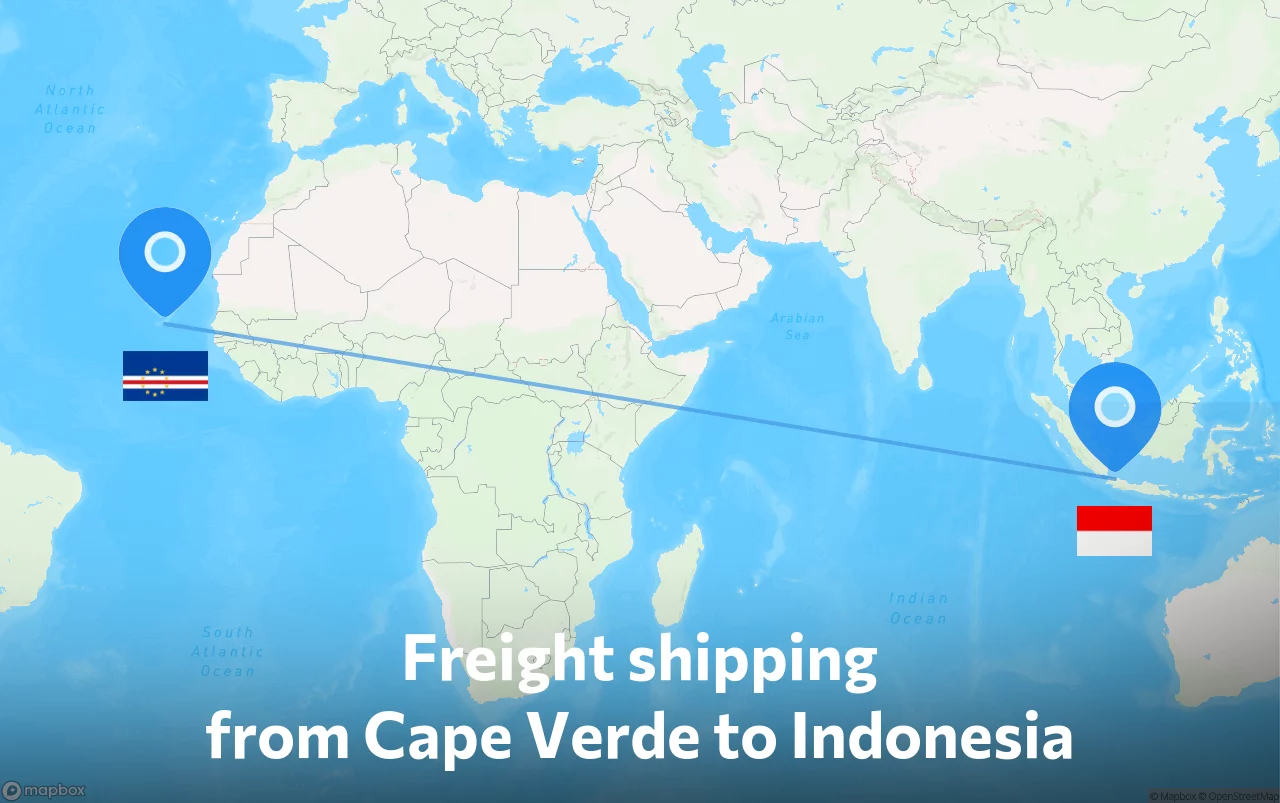 Shipping route from Cape Verde to Indonesia