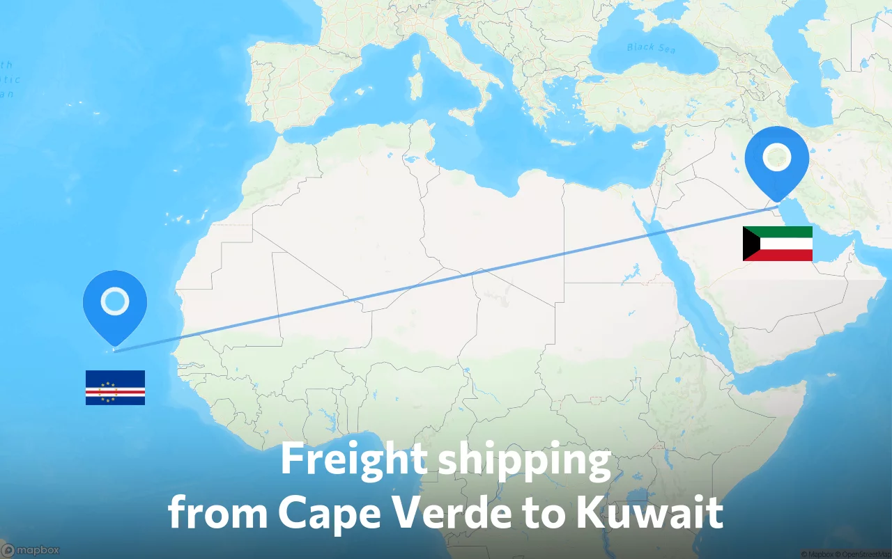 Shipping route from Cape Verde to Kuwait