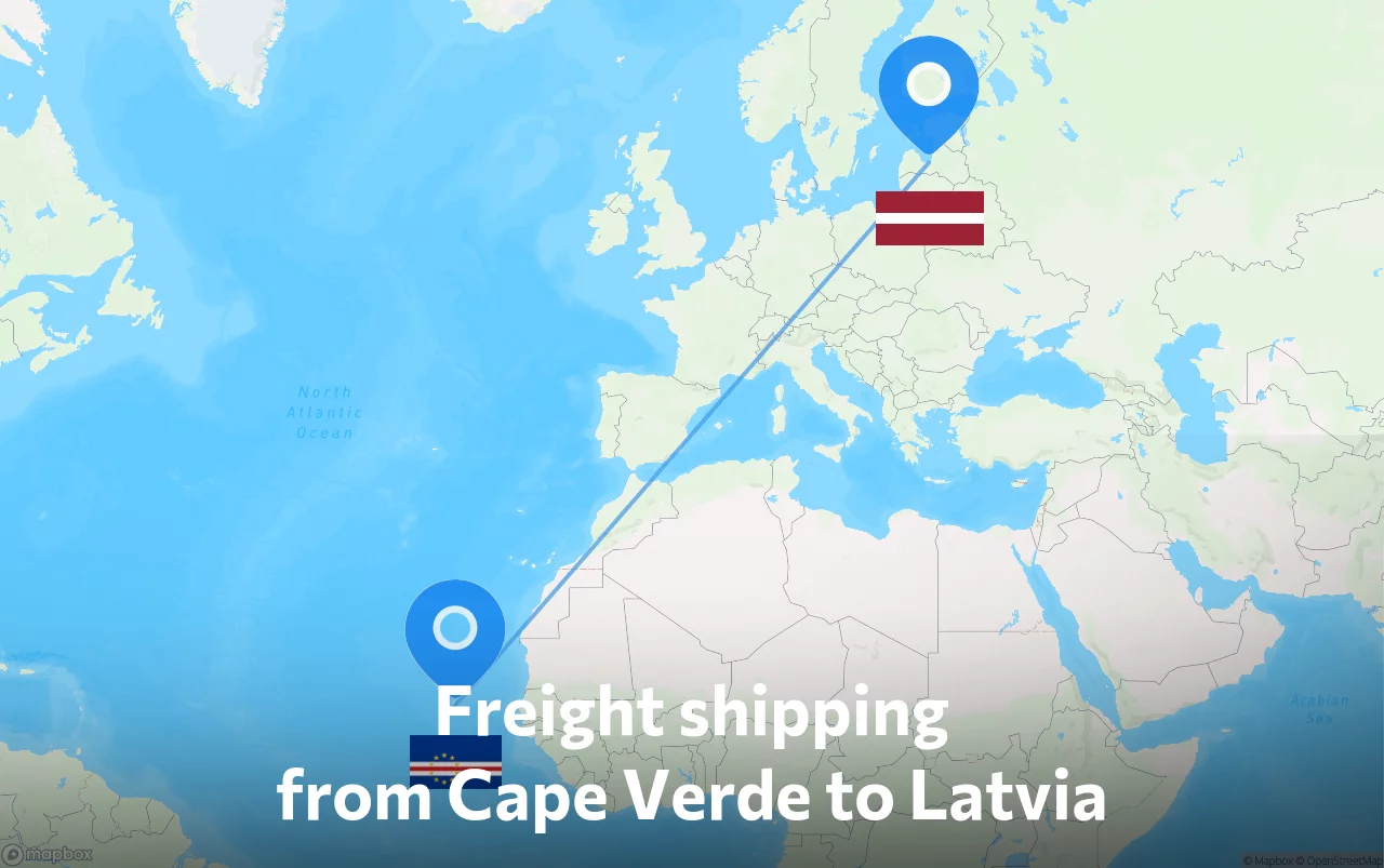 Shipping route from Cape Verde to Latvia