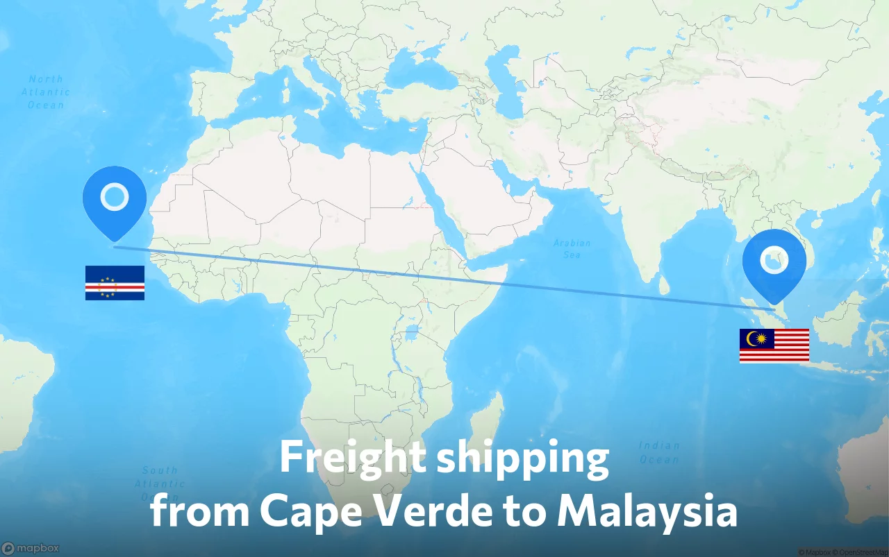 Shipping route from Cape Verde to Malaysia