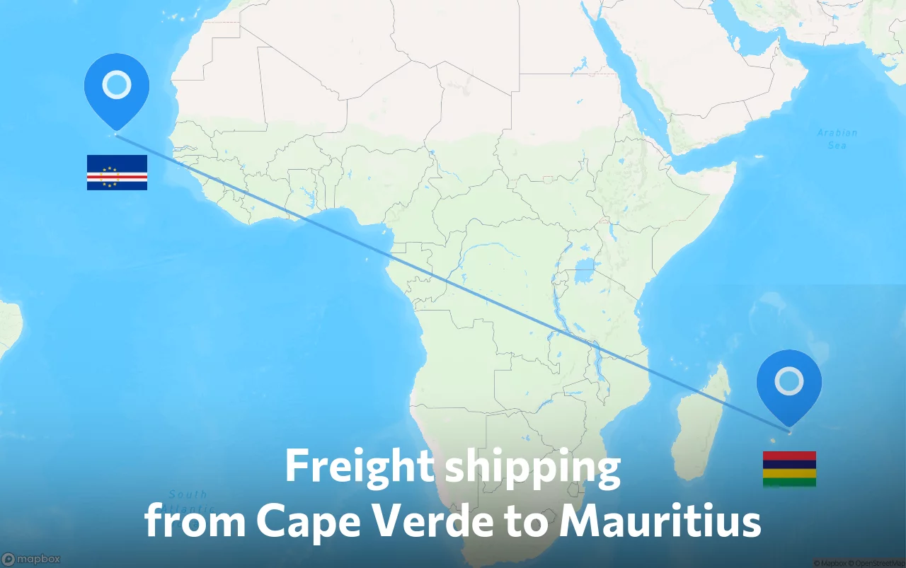 Shipping route from Cape Verde to Mauritius