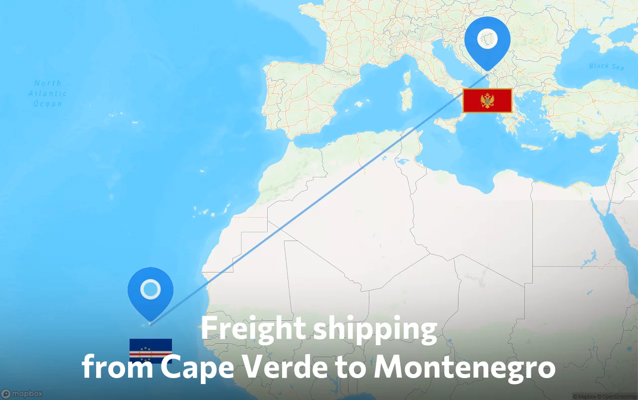 Shipping route from Cape Verde to Montenegro