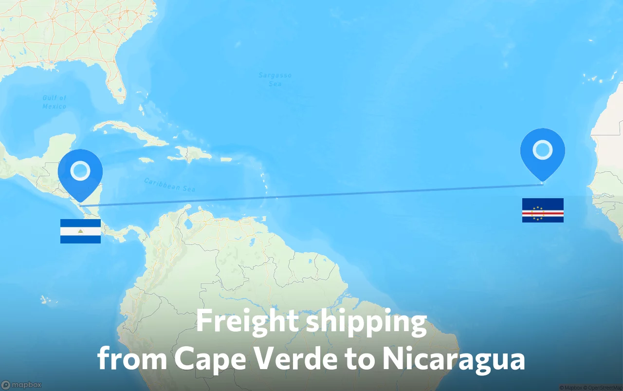 Shipping route from Cape Verde to Nicaragua