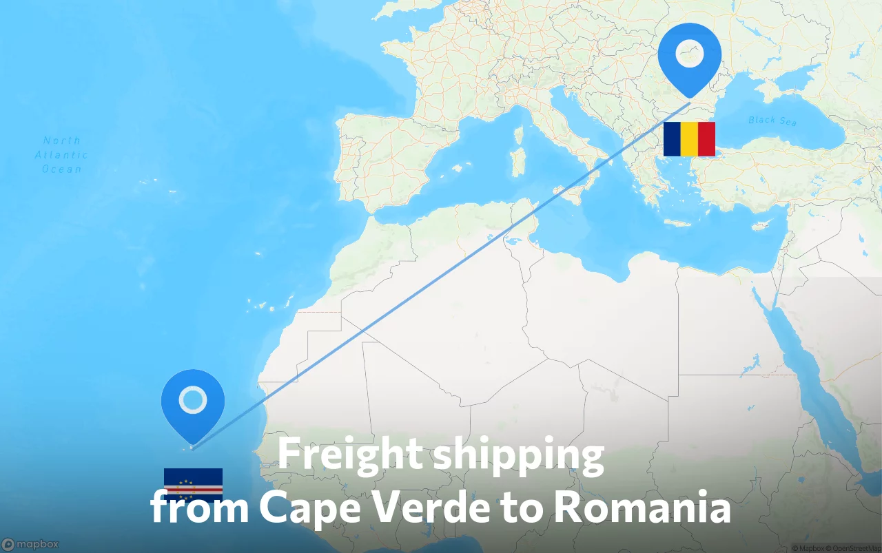 Shipping route from Cape Verde to Romania