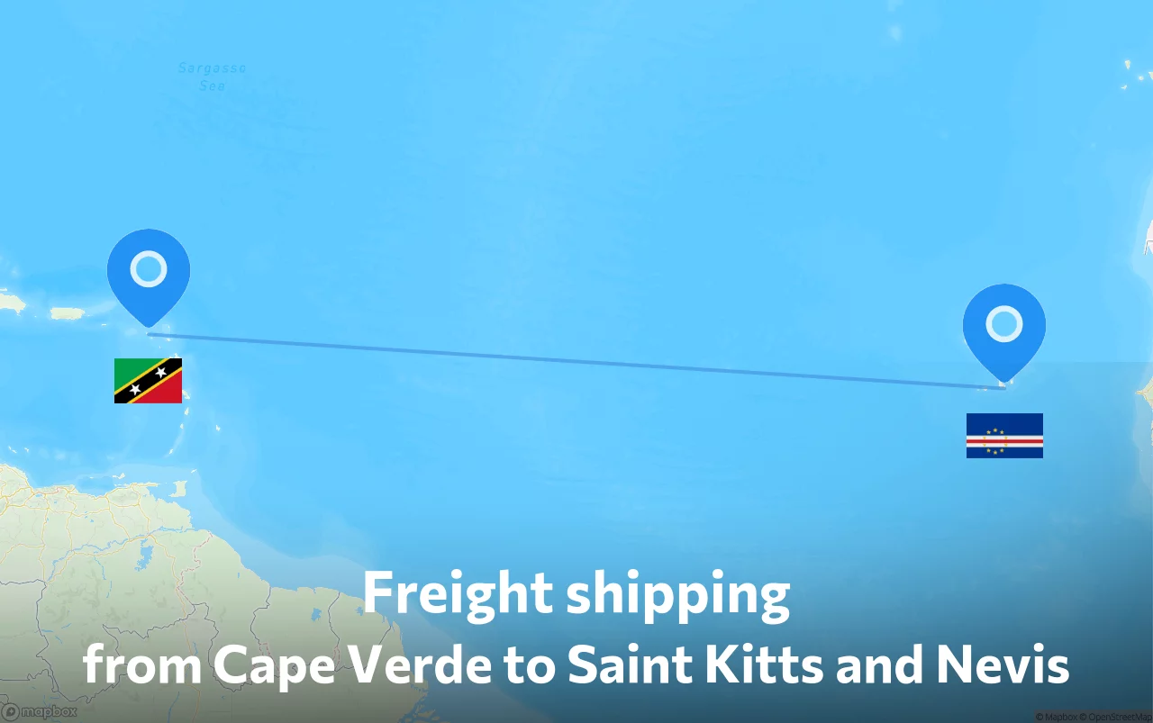 Shipping route from Cape Verde to Saint Kitts and Nevis