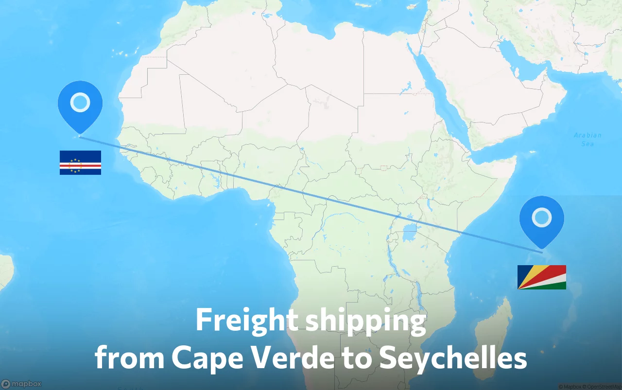 Shipping route from Cape Verde to Seychelles