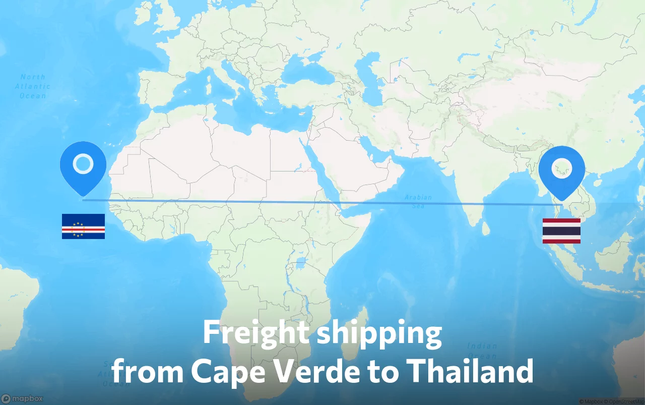 Shipping route from Cape Verde to Thailand