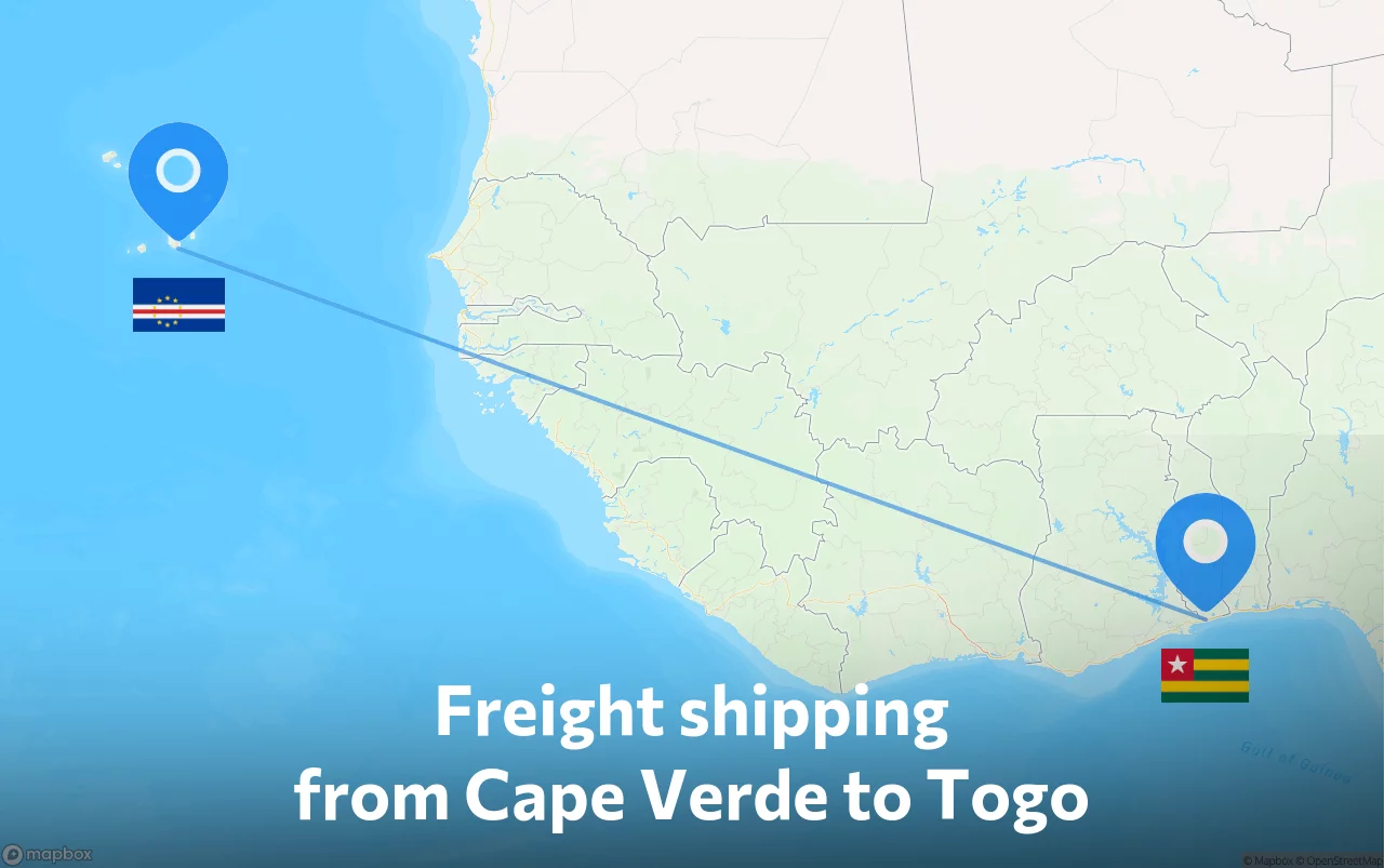 Shipping route from Cape Verde to Togo