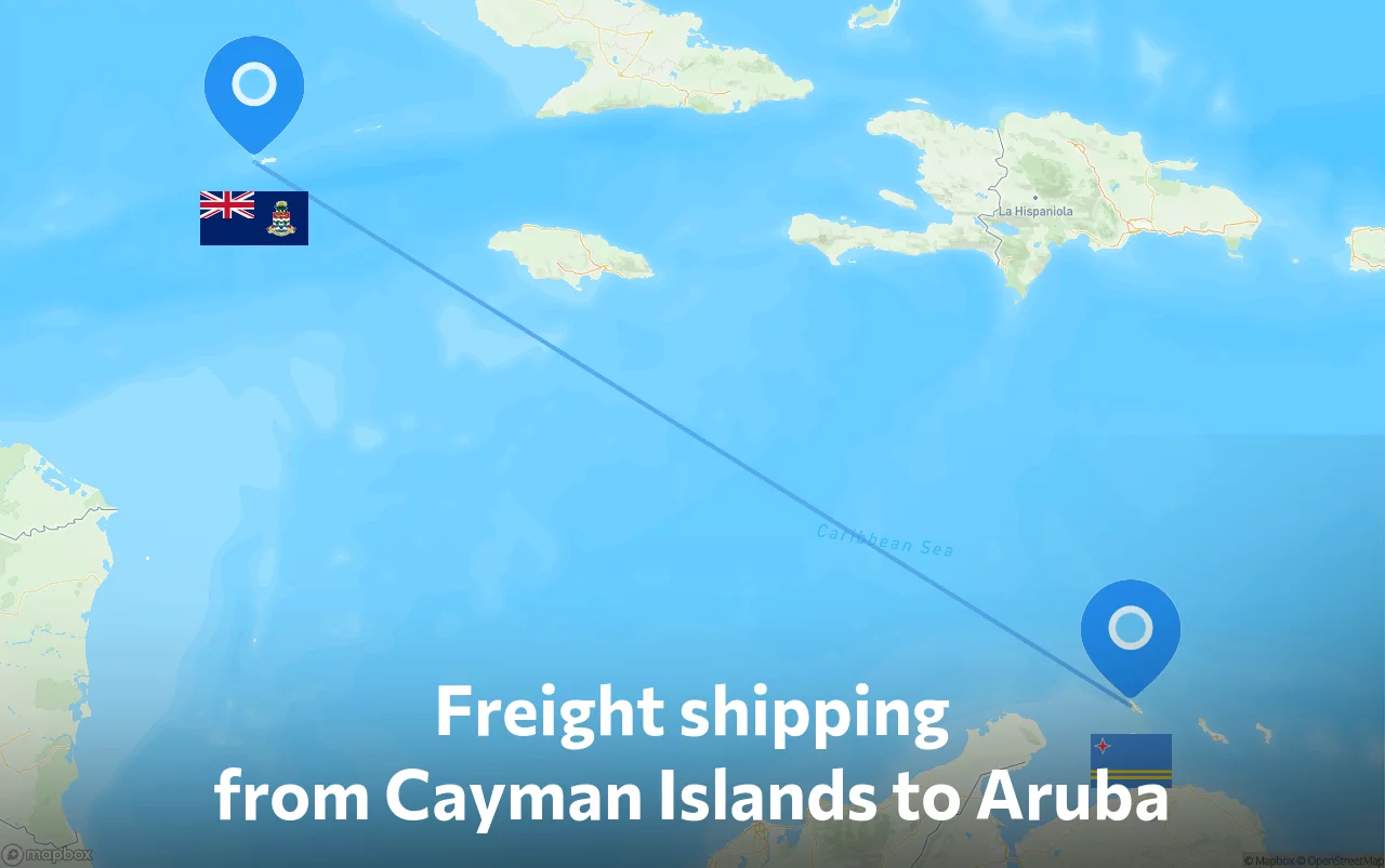 Shipping route from Cayman Islands to Aruba