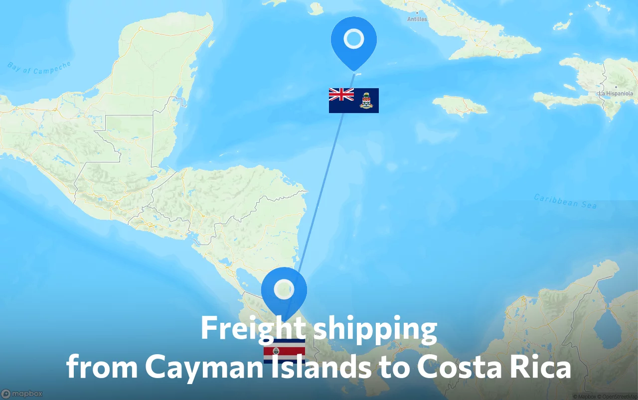 Shipping route from Cayman Islands to Costa Rica