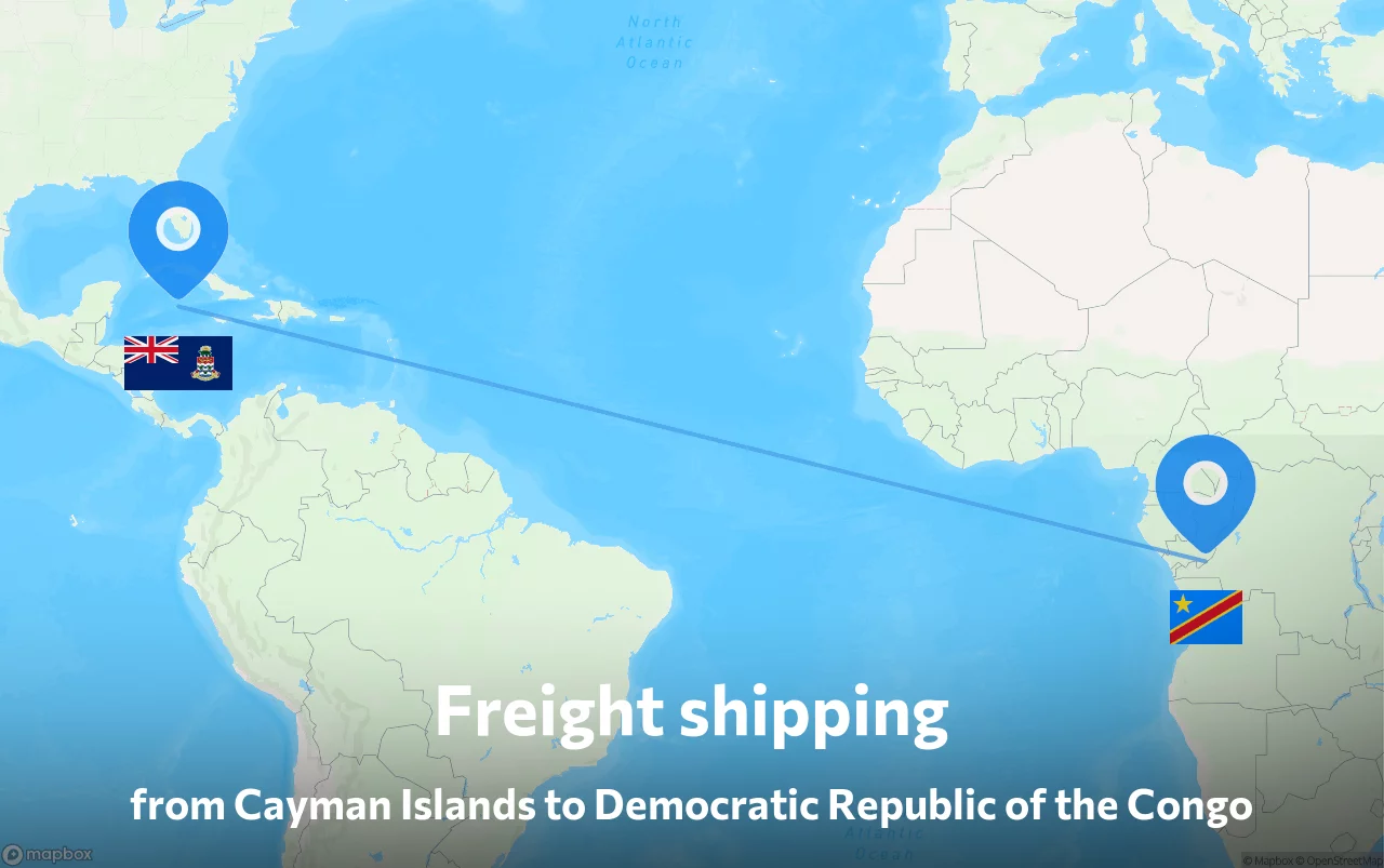 Shipping route from Cayman Islands to Democratic Republic of the Congo