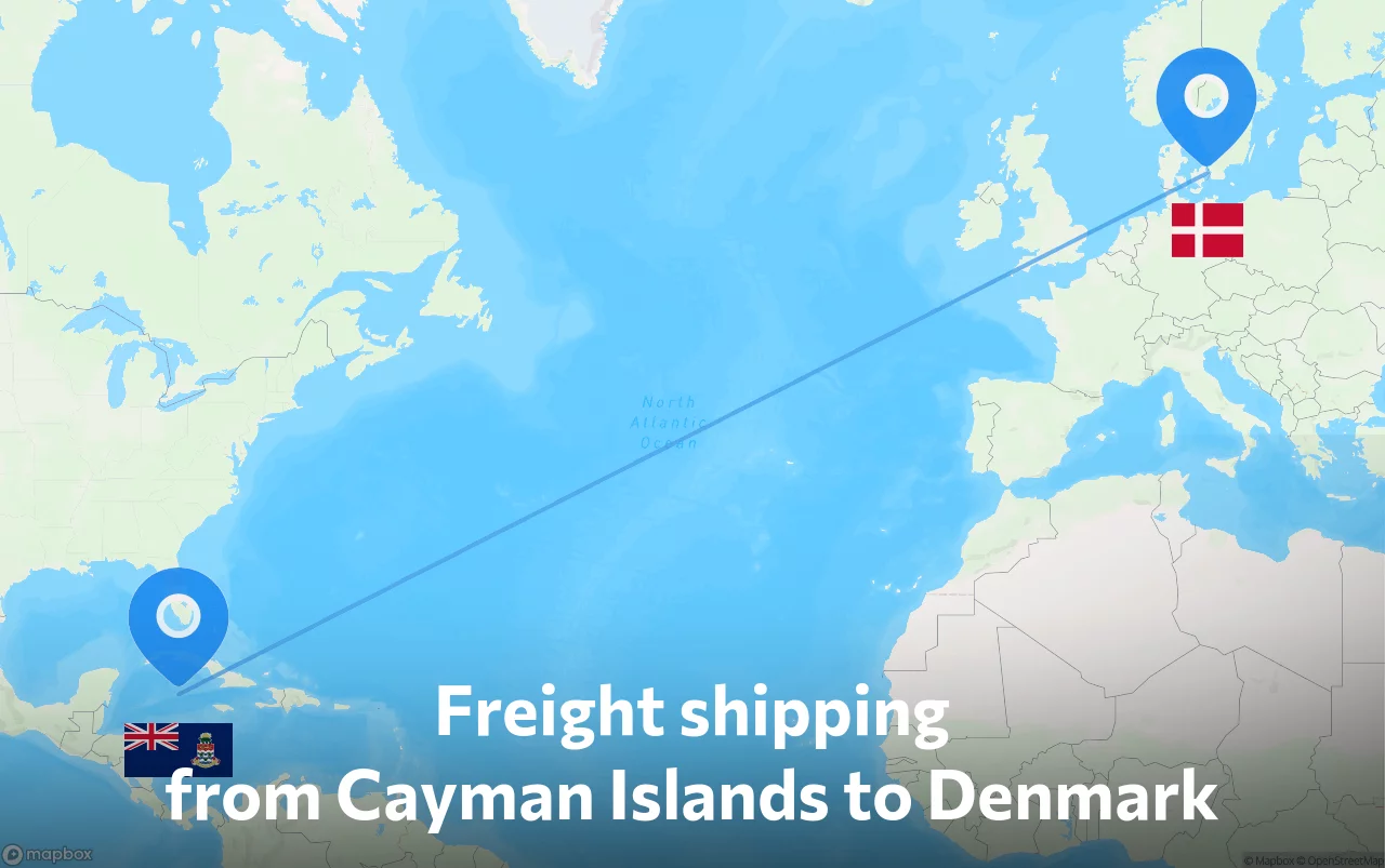 Shipping route from Cayman Islands to Denmark