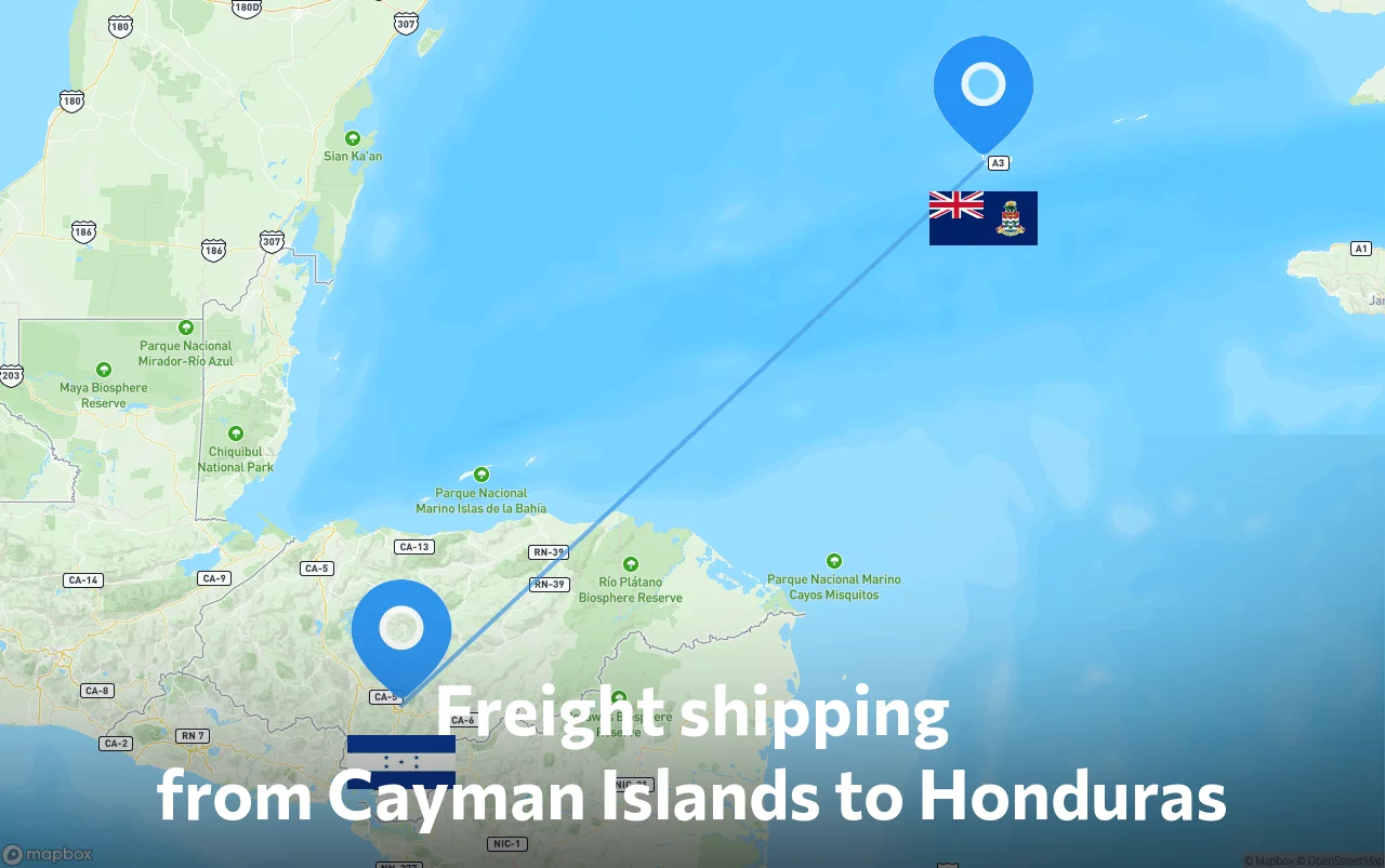 Shipping route from Cayman Islands to Honduras