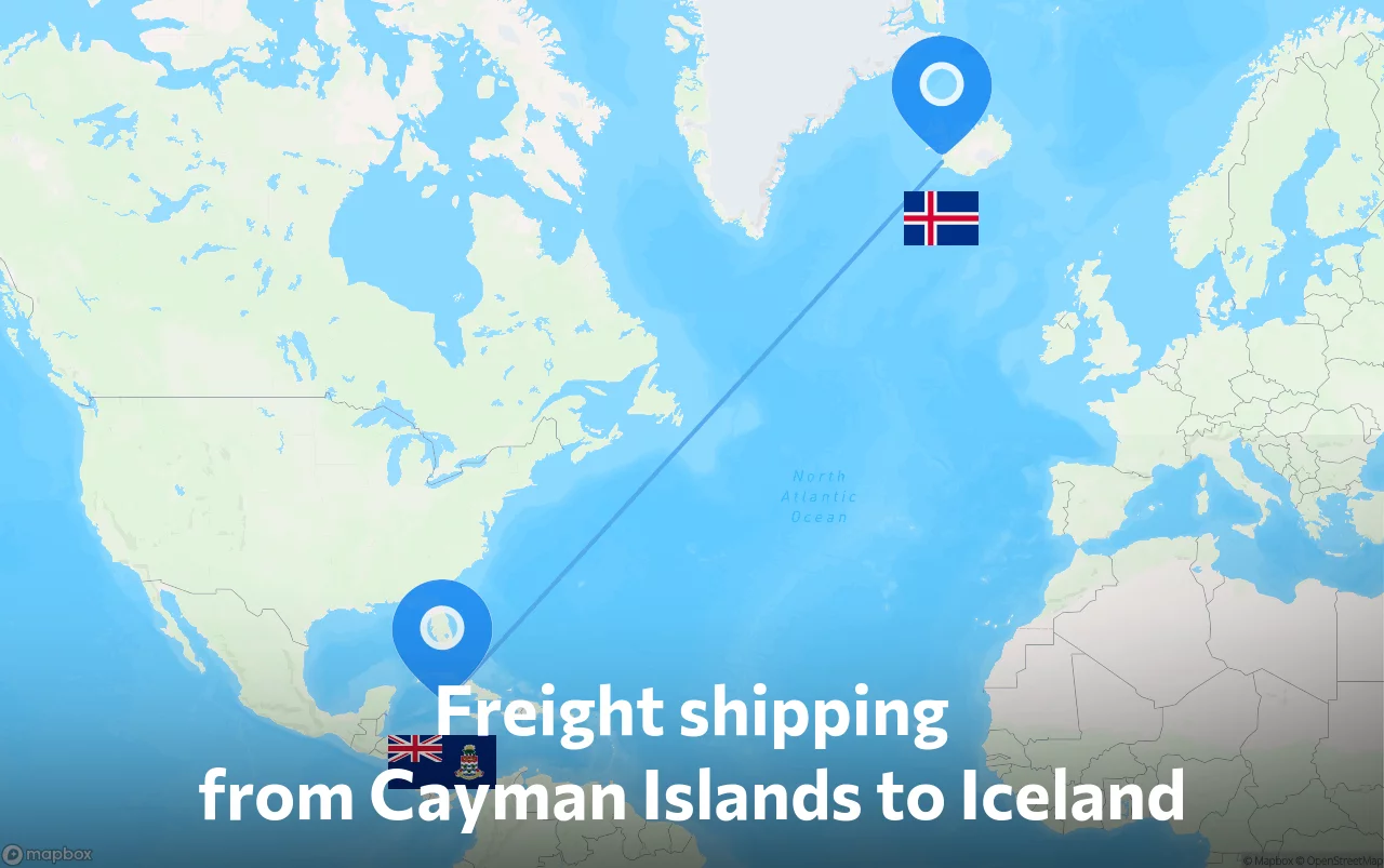 Shipping route from Cayman Islands to Iceland