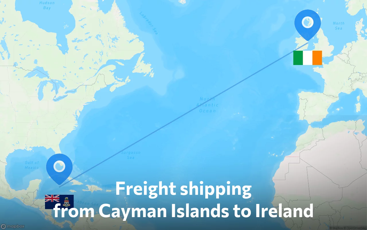 Shipping route from Cayman Islands to Ireland