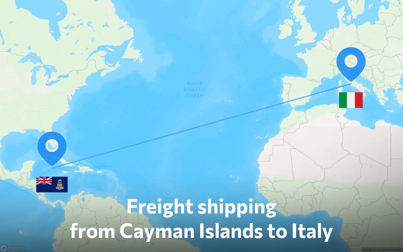 Shipping route from Cayman Islands to Italy