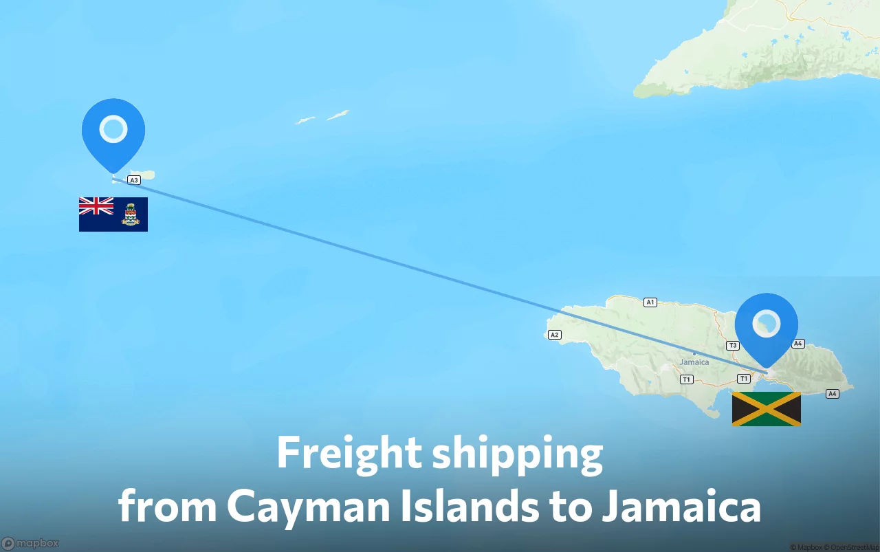 Shipping route from Cayman Islands to Jamaica