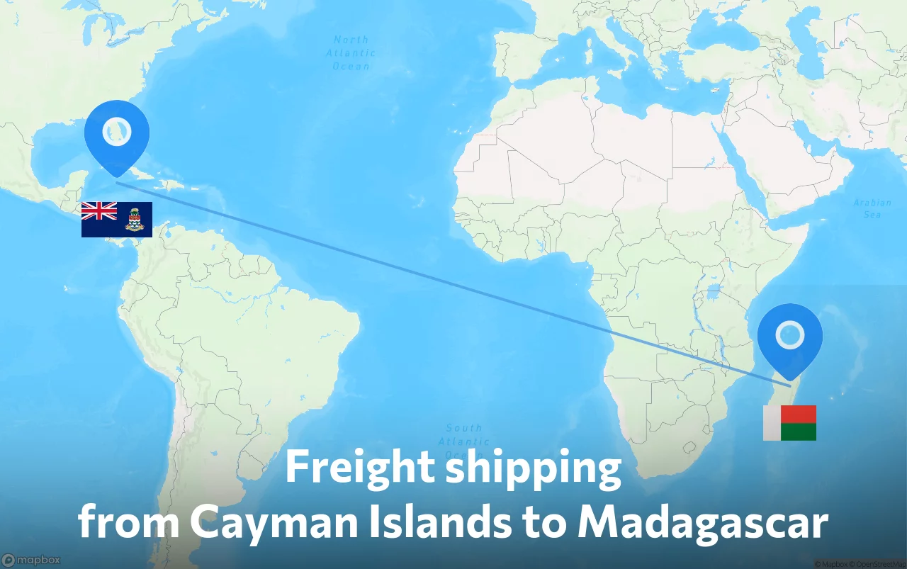 Shipping route from Cayman Islands to Madagascar