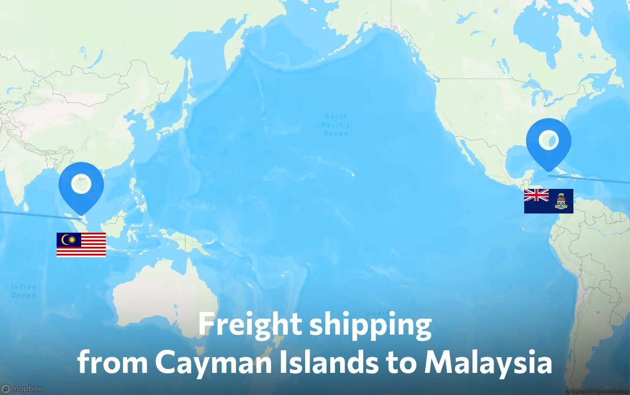 Shipping route from Cayman Islands to Malaysia