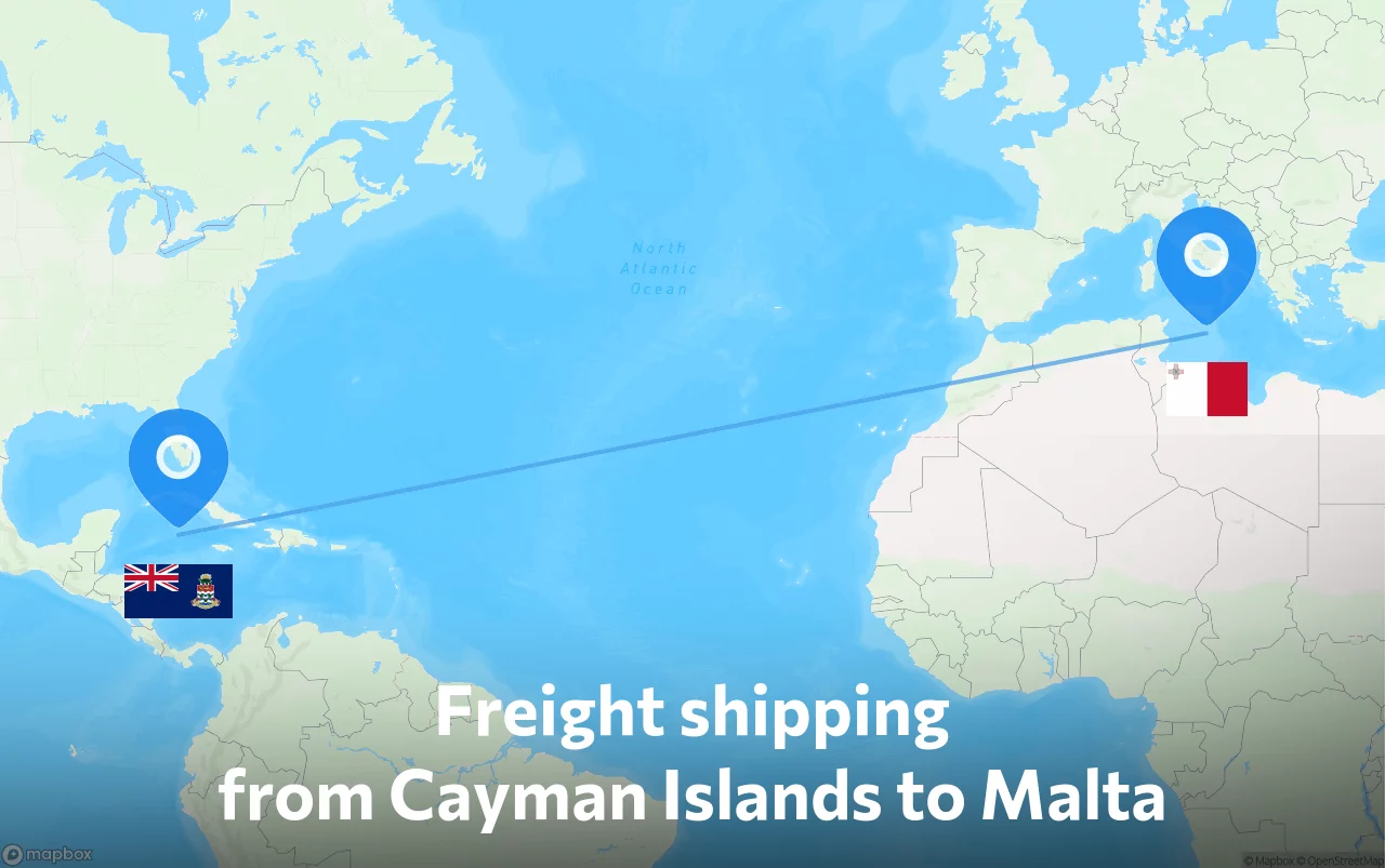 Shipping route from Cayman Islands to Malta